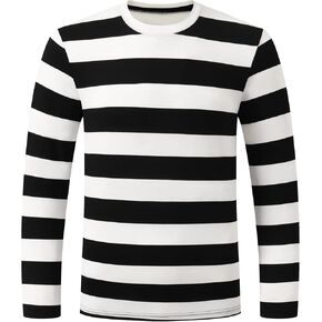Men's Casual Long Sleeve Striped Crewneck T-Shirts