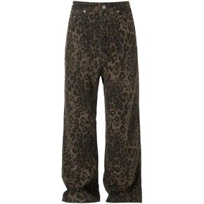 Y2K Leopard Jeans for Women - Baggy Unisex Cheetah Print Straight Leg Denim with Pockets, Casual Streetwear