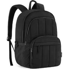 BAGSMAT Travel Laptop Backpack for Women, Quilted College Laptop Backpack, Work Laptop Backpack for Women, Cute College Computer Bookbag Water-Resistant Casual Daypack, Puffer Black