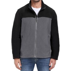 PEGENO Men's Fleece Jacket Classic Full Zip Stand Collar Lightweight Casual Soft Warm Coats With Zipper Pocket