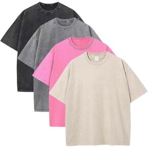 Sumleno 4 Pack Men's Summer Oversized T-Shirts Unisex Vintage Baggy Heavy Cotton Tee Short Sleeve Loose Solid Casual Tops