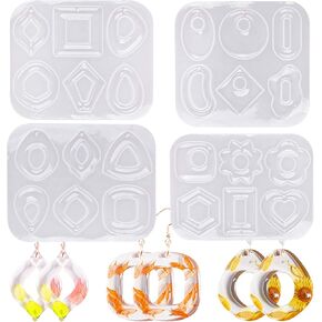 Earring Silicone Molds, 4 Packs Jewelry Resin Pendant Molds with Hole for DIY Fashion Epoxy Resin Geometry Necklace Earring Keychain for Women