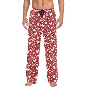 Red White Hearts Pajama Pants Mens Lounge Pants Super Soft Pajama Bottoms with Pockets