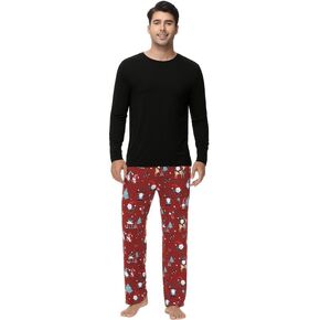 WiWi Pajamas for Men-Viscose Made from Bamboo,Long Sleeve Pj Set Crew-Neck Pajama Sets Comfy Loungewear S-XXL