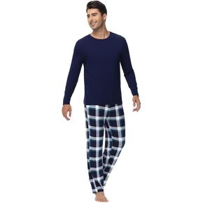 WiWi Pajamas for Men-Viscose Made from Bamboo,Long Sleeve Pj Set Crew-Neck Pajama Sets Comfy Loungewear S-XXL