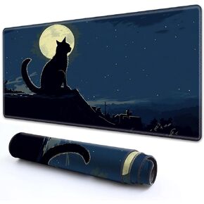 for MTG Playmat 35.5" x 19.7"(90cm x 50cm) Increase Thicken with High Elastic Non-Slip Rubber Base Sole for MTG Mat Magic Mat Card Playmat Magic Playmat Gaming Mouse Pad, Golden Moon & Black Cat