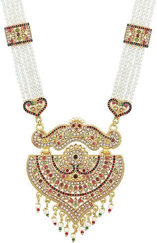 HASHONE Peacock Design White & Golden Pearl Long Necklace With Matching Earrings For Women in Saudi Arabia