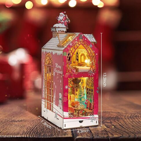 مجموعة زوايا كتب عيد الميلاد DIY، مجموعة بيت الدمى المصغرة ثلاثية الأبعاد DIY، ديكور رف الكتب الخشبي، نموذج نهاية كتاب خشبي لبيت الدمى، مثالي لعيد الميلاد وعيد الميلاد in Saudi Arabia