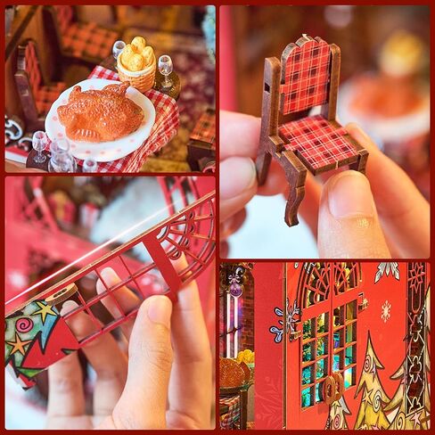 مجموعة زوايا كتب عيد الميلاد DIY، مجموعة بيت الدمى المصغرة ثلاثية الأبعاد DIY، ديكور رف الكتب الخشبي، نموذج نهاية كتاب خشبي لبيت الدمى، مثالي لعيد الميلاد وعيد الميلاد in Saudi Arabia