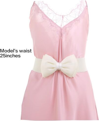Allegra K Women Press Studs Closure Bowknot Elastic Waist Belt Fuchsia+Black in Saudi Arabia