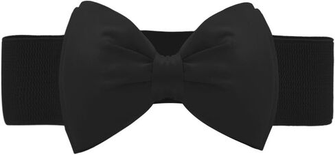 Allegra K Women Press Studs Closure Bowknot Elastic Waist Belt Fuchsia+Black in Saudi Arabia