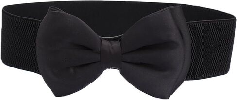 Allegra K Women Press Studs Closure Bowknot Elastic Waist Belt Fuchsia+Black in Saudi Arabia