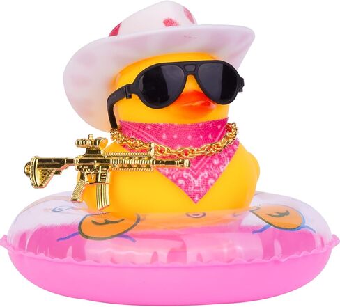 رعاة البقر بطة لوحة القيادة سيارة الديكور السباحة الدائري سيارة المطاط بطة الديكور الملحقات مع حلقة السباحة الصغيرة قبعة رعاة البقر وشاح قلادة والنظارات الشمسية (نظارات شمسية سوداء - قبعة Pink_White) in Kuwait