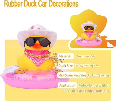 رعاة البقر بطة لوحة القيادة سيارة الديكور السباحة الدائري سيارة المطاط بطة الديكور الملحقات مع حلقة السباحة الصغيرة قبعة رعاة البقر وشاح قلادة والنظارات الشمسية (نظارات شمسية سوداء - قبعة Pink_White) in Kuwait