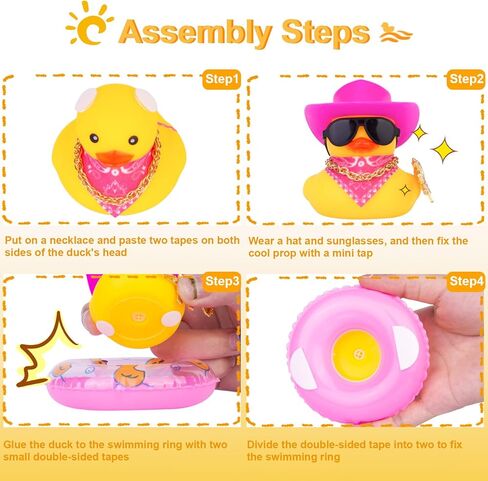 رعاة البقر بطة لوحة القيادة سيارة الديكور السباحة الدائري سيارة المطاط بطة الديكور الملحقات مع حلقة السباحة الصغيرة قبعة رعاة البقر وشاح قلادة والنظارات الشمسية (نظارات شمسية سوداء - قبعة Pink_White) in Kuwait