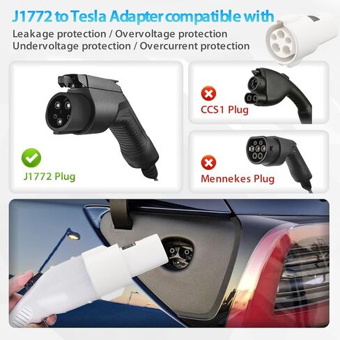 J1772 Charging Adapter for Tesla Model 3 Y S X [Safety Certified] 80A/240 VAC, Easy and Fast Charging, with Portable Storage Pouch (Black) in Saudi Arabia