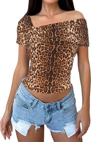 Women's One Off The Shoulder Top - Short Sleeve Ruched Going Out Crop Top Slim Fit Y2K T Shirt in Saudi Arabia