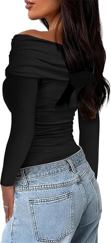 Women's One Off The Shoulder Top - Short Sleeve Ruched Going Out Crop Top Slim Fit Y2K T Shirt in Saudi Arabia