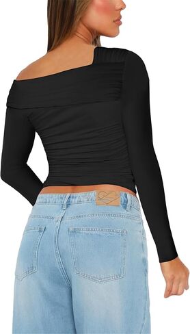 Women's One Off The Shoulder Top - Short Sleeve Ruched Going Out Crop Top Slim Fit Y2K T Shirt in Saudi Arabia
