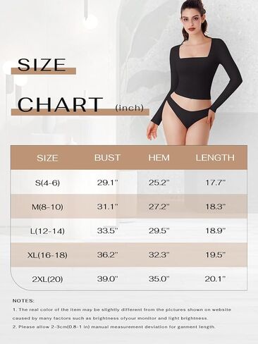 REORIA Double Lined Shirts for Women 2024 Fall Fashion Square Neck Basics Y2K Tops Layering Slim Fitted Top in Saudi Arabia