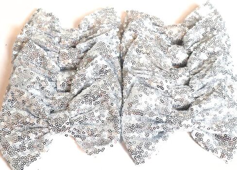 CLGIFT Fabric Hair Bows, Set of 12 Sequin Bows 5 Inches - Large Glitter Bows, DIY Hair Bows - No Clips (Silver) in Saudi Arabia