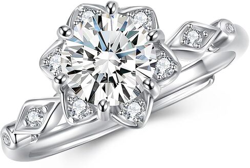 Adjustable Moissanite Rings for Women, Round Cut D Color VVS1 Clarity Lab Created Diamond Rings 925 Sterling Silver Plated with 18K White Gold Moissanite Engagement Rings for Women in Saudi Arabia