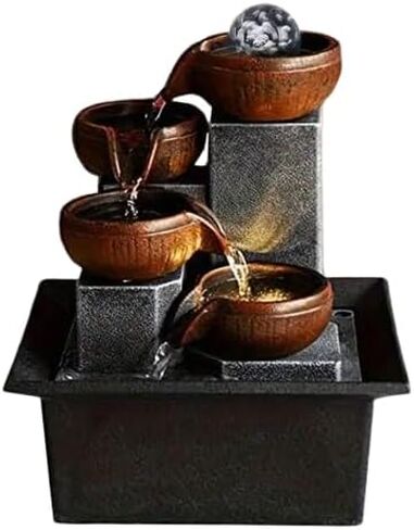 Generic نافورة مياه توضع على الطاولة، صوت مهدئ لديكور المنزل، مضخة أوتوماتيكية. وظيفة الشلال، مع أضواء LED ملونة دافئة للاسترخاء في الأماكن المغلقة للمكتب أو غرفة المعيشة أو غرفة النوم، بني in Saudi Arabia