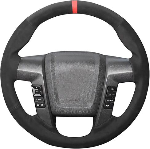 Black Suede Genuine Leather Custom Fit Car Steering Wheel Cover for Ford F-150 F150 SVT Raptor 2010 2011 2012 2013 2014 Accessories in Saudi Arabia