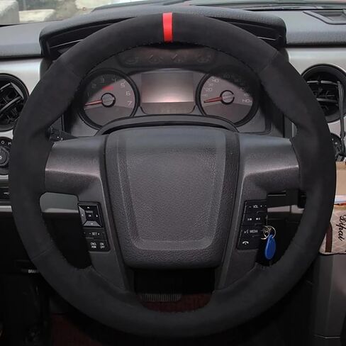 Black Suede Genuine Leather Custom Fit Car Steering Wheel Cover for Ford F-150 F150 SVT Raptor 2010 2011 2012 2013 2014 Accessories in Saudi Arabia
