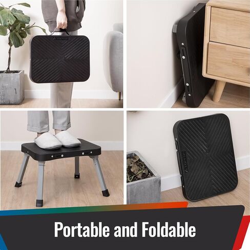 11" Step Stool, Non-Slip 16x12 Large Platform Sturdy Folding Step Stools, Metal Fram, Portable Compact 1-Step Ladder for Kids Adults Seniors at Indoor Outdoor (11 inch, Black) in Saudi Arabia