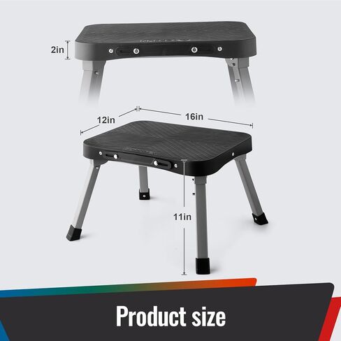 11" Step Stool, Non-Slip 16x12 Large Platform Sturdy Folding Step Stools, Metal Fram, Portable Compact 1-Step Ladder for Kids Adults Seniors at Indoor Outdoor (11 inch, Black) in Saudi Arabia