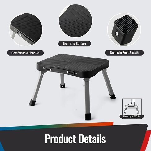 11" Step Stool, Non-Slip 16x12 Large Platform Sturdy Folding Step Stools, Metal Fram, Portable Compact 1-Step Ladder for Kids Adults Seniors at Indoor Outdoor (11 inch, Black) in Saudi Arabia