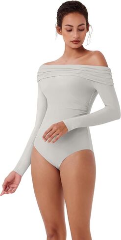 REORIA Single Off-Shoulder Bodysuit Double Layer Ruching Sexy Elegant Tops 2024 Fall/Winter Designer Collection in Saudi Arabia