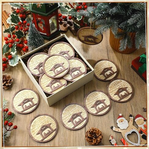 24 Pack Christmas Nativity Scene Ornaments Bulk Wooden Christian Religious Catholic Gifts Nativity Story Jesus Mary Joseph Set Acrylic Ornament 3D Christmas Tree Decor Xmas Gifts(4 Inch) in Saudi Arabia