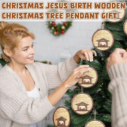 24 Pack Christmas Nativity Scene Ornaments Bulk Wooden Christian Religious Catholic Gifts Nativity Story Jesus Mary Joseph Set Acrylic Ornament 3D Christmas Tree Decor Xmas Gifts(4 Inch) in Saudi Arabia