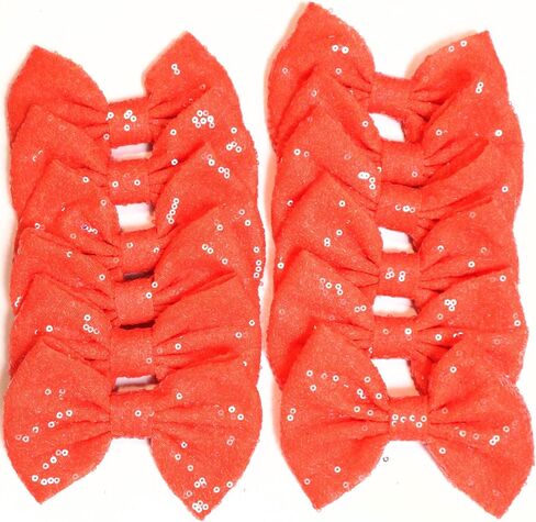 CLGIFT Fabric Hair Bows, Set of 12 Sequin Bows 5 Inches - Large Glitter Bows, DIY Hair Bows - No Clips (Silver) in Saudi Arabia
