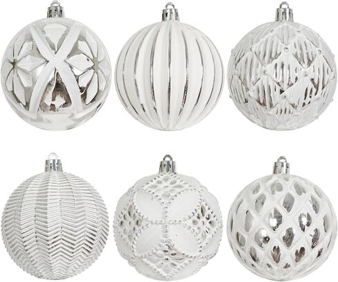 XmasExp Vintage Rustic Christmas Ball Ornaments Sets, 3.15" Plastic Farmhouse Distressed Tree Decorations Shatterproof Antique Traditional Style Xmas Hanging Ornaments （White Gold, 6Pcs in Kuwait