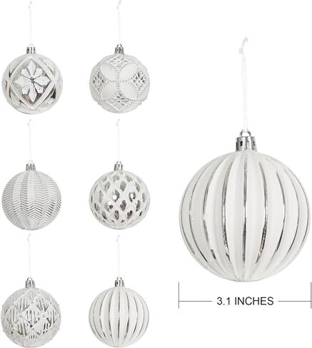 XmasExp Vintage Rustic Christmas Ball Ornaments Sets, 3.15" Plastic Farmhouse Distressed Tree Decorations Shatterproof Antique Traditional Style Xmas Hanging Ornaments （White Gold, 6Pcs in Kuwait