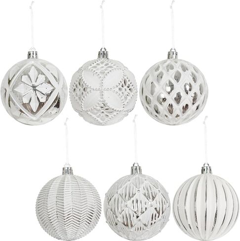 XmasExp Vintage Rustic Christmas Ball Ornaments Sets, 3.15" Plastic Farmhouse Distressed Tree Decorations Shatterproof Antique Traditional Style Xmas Hanging Ornaments （White Gold, 6Pcs in Kuwait