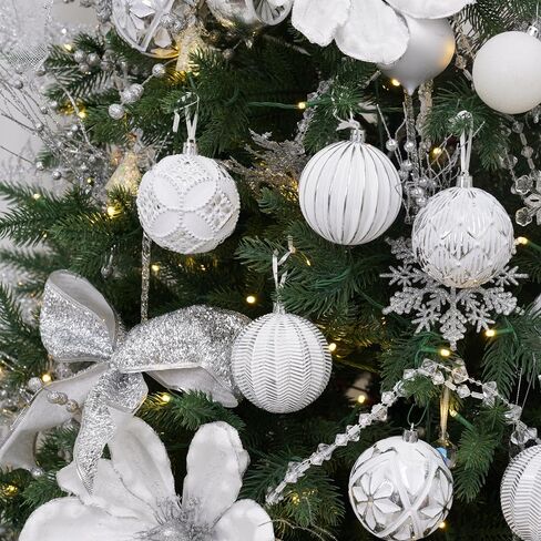 XmasExp Vintage Rustic Christmas Ball Ornaments Sets, 3.15" Plastic Farmhouse Distressed Tree Decorations Shatterproof Antique Traditional Style Xmas Hanging Ornaments （White Gold, 6Pcs in Kuwait