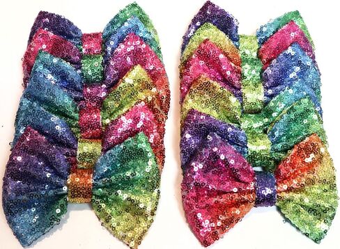 CLGIFT Fabric Hair Bows, Set of 12 Sequin Bows 5 Inches - Large Glitter Bows, DIY Hair Bows - No Clips (Silver) in Saudi Arabia