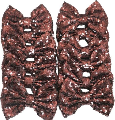 CLGIFT Fabric Hair Bows, Set of 12 Sequin Bows 5 Inches - Large Glitter Bows, DIY Hair Bows - No Clips (Silver) in Kuwait