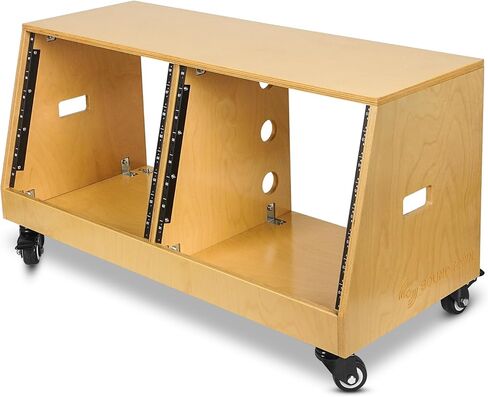 Sound Town DIY 2 x 12U رف استوديو مائل مزدوج الخليج مع عجلات للاستوديو المنزلي وغرفة التسجيل، خشب البتولا البلطيقي الرقائقي، إسبرسو أسود (SDRK-D12TD) in Kuwait