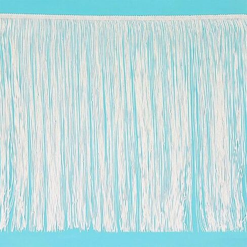 18" Chainette Fringe Trim, Polyester-Made Decorative Fringe Trim, For Costumes, Home Decor, and Party Decorations, Durable Fringes, 5-Yard Cut, White in Saudi Arabia