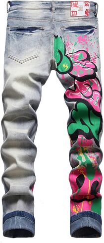 Nutriangee Men's Graffiti Hip Hop Jeans, Ripped Skinny Distressed Destroyed Slim Fit Stretch Casual Printed Pants in Saudi Arabia