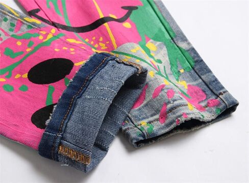 Nutriangee Men's Graffiti Hip Hop Jeans, Ripped Skinny Distressed Destroyed Slim Fit Stretch Casual Printed Pants in Saudi Arabia