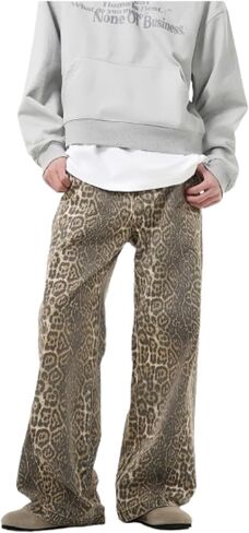 Unisex Cheetah Jeans Leopard Print Pants Baggy Pants Y2k Jeans Grunge Jeans Aesthetic Jeans Straight Leg Pats in Saudi Arabia