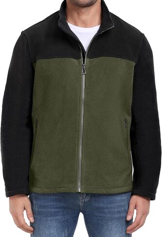 PEGENO Men's Fleece Jacket Classic Full Zip Stand Collar Lightweight Casual Soft Warm Coats With Zipper Pocket in Kuwait