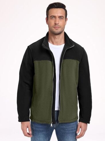 PEGENO Men's Fleece Jacket Classic Full Zip Stand Collar Lightweight Casual Soft Warm Coats With Zipper Pocket in Kuwait