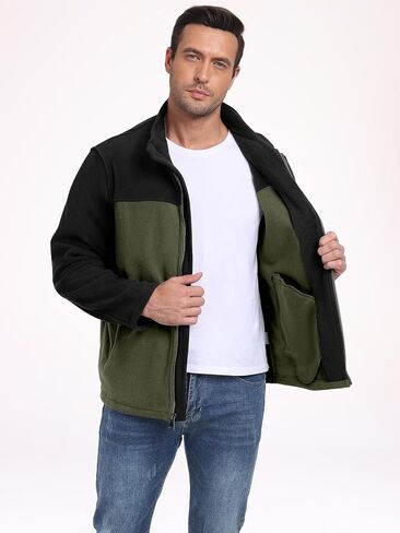 PEGENO Men's Fleece Jacket Classic Full Zip Stand Collar Lightweight Casual Soft Warm Coats With Zipper Pocket in Kuwait